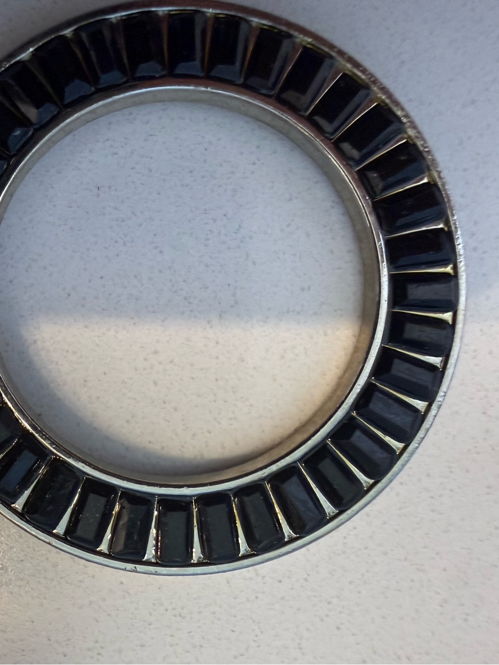 Black Enamel Round Bangle Necklace- Women's Jewelry